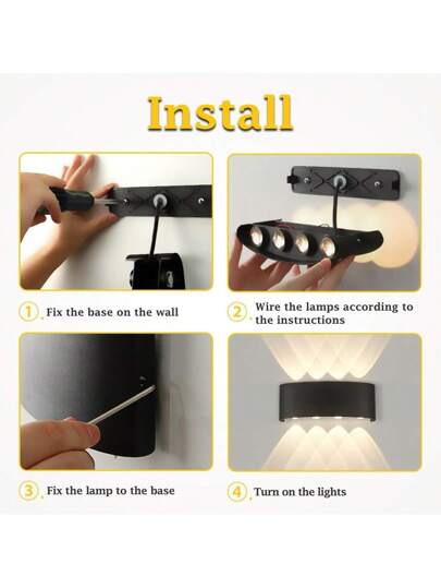 مصباح حائطي ديكوري LED للاستخدام الداخلي، مصباح حائطي مقاوم للرطوبة لإضاءة غرفة النوم، ضوء أصفر لطيف 3000 كيلفن آمن للعين، تركيبة إضاءة LED، جهد تطبيقي 85 - 265 فولت، ديكور إضاءة المنزل، مناسب للشرفة/السلم/داخل المنزل/الحديقة/غرفة...
