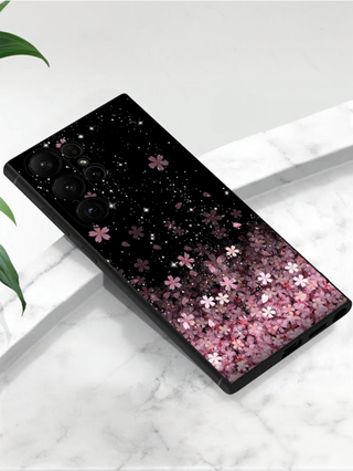 1 قطعة كفر هاتف أسود مضاد للانسكاب والانزلاق مع طبعة زهور نجمية متوافق مع Galaxy A04e/A05s/A13/A14/A15/A34/A35/A50/A52/A53/A54/S21/S22/S23/S24/S25/S25Ultra