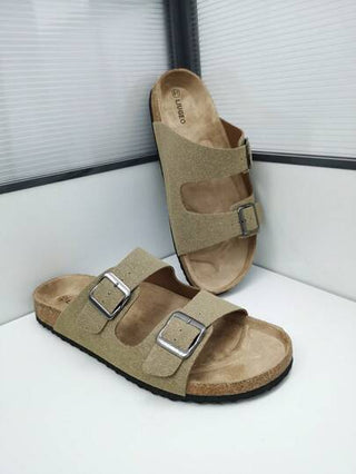 صندل كاجوال مزود بشريطين ومشبكين مضاد للانزلاق ومناسب للماء، مع دعم للكعب ، سطح قاع فلين طري، صندل لارتدائه بانزلاق مناسب للاستخدام في الصيف والعطلات الشاطئية ، نعال يمكن ارتداؤها من الجنسين