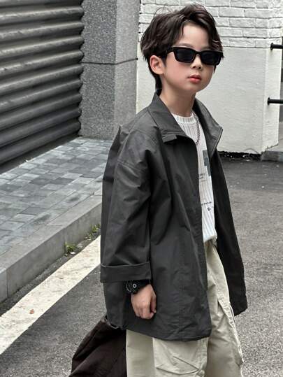 DAZY معطف كاجوال طويل الأكمام مناسب للأولاد عادي السحاب واسع التركيب