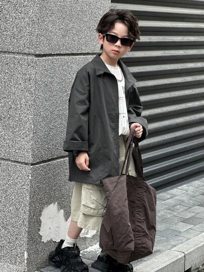 DAZY معطف كاجوال طويل الأكمام مناسب للأولاد عادي السحاب واسع التركيب