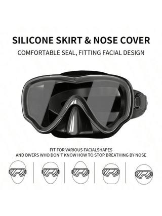 قناع الغوص للكبار - قناع كامل من الزجاج المقسى ، مضاد للضباب ، مقاوم للماء ، للمناظر الطبيعية أو رياضات المياه ، نظارة السباحة