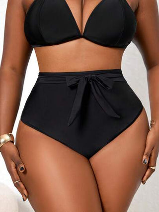 Slaydiva شورت سباحة أسود ذات خصر عالي ومطوي، بيكيني كاجوال للعطلات للمقاسات الكبيرة