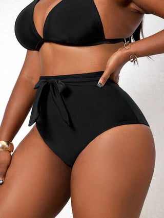Slaydiva شورت سباحة أسود ذات خصر عالي ومطوي، بيكيني كاجوال للعطلات للمقاسات الكبيرة