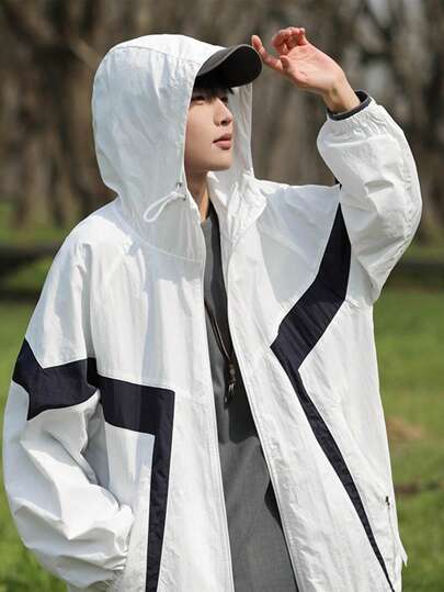 معطف خفيف مُنفّس للرجال يوفر وقاية من الأشعة فوق البنفسجية، مصنوع من قماش حرير الثلج المنسوج للحماية من أشعة الشمس