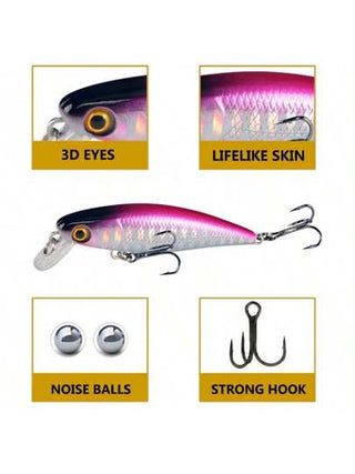 1/5 طعم صيد سمك طري من نوع المينو الحيوي بطول 6.5سم و وزن 4جم بتصميم جبل الجمل ب- 5 ألوان مائية عذبة