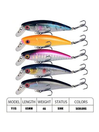 1/5 طعم صيد سمك طري من نوع المينو الحيوي بطول 6.5سم و وزن 4جم بتصميم جبل الجمل ب- 5 ألوان مائية عذبة