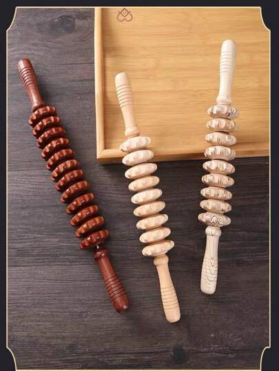 قطعة واحدة جهاز تدليك صيني تقليدي يدوي مصنوع من الخشب، أسطوانة تروس لعلاج المسالك الحيوية، الرياضة، تمارين اليوغا/البيلاتس، أداة تدليك كامل الجسم للكتف، الرقبة، الظهر، البطن للرجال والنساء