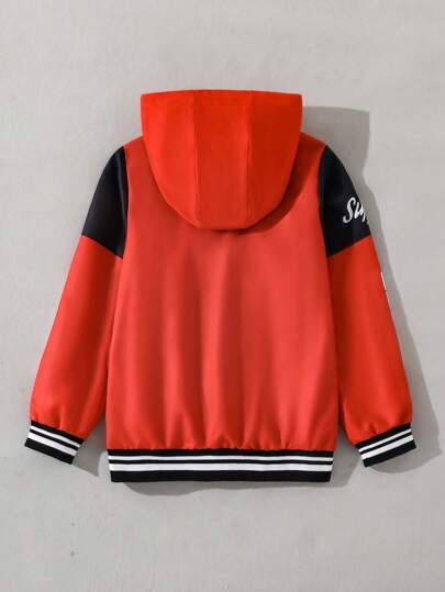 1 قطعة جاكيت للأولاد المراهقين بطباعة رقمية لكلمات "السرعة" و "السباق"، بلون أحمر/أسود/أبيض كنظام ألوان كلاسيكي، مصممة بكابوت، بأسلوب كاجوال مريح، قماش عملي وأنيق، مثالية لمناسبات الترفيه في الهواء الطلق لإظهار الحيوية الشبابية