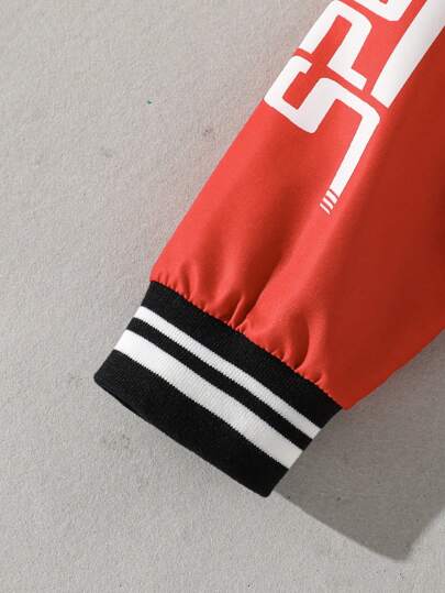 1 قطعة جاكيت للأولاد المراهقين بطباعة رقمية لكلمات "السرعة" و "السباق"، بلون أحمر/أسود/أبيض كنظام ألوان كلاسيكي، مصممة بكابوت، بأسلوب كاجوال مريح، قماش عملي وأنيق، مثالية لمناسبات الترفيه في الهواء الطلق لإظهار الحيوية الشبابية