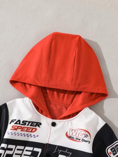 1 قطعة جاكيت للأولاد المراهقين بطباعة رقمية لكلمات "السرعة" و "السباق"، بلون أحمر/أسود/أبيض كنظام ألوان كلاسيكي، مصممة بكابوت، بأسلوب كاجوال مريح، قماش عملي وأنيق، مثالية لمناسبات الترفيه في الهواء الطلق لإظهار الحيوية الشبابية