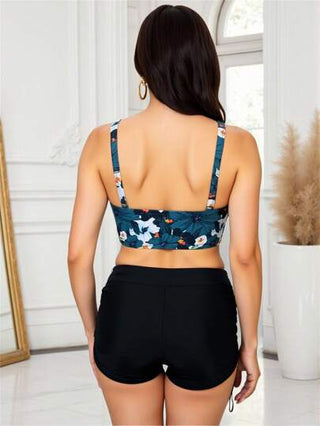 طقم تانكيني حريمي Swim Lushoire 2 قطعة بلوزة ضيقة للسيدات ذوات الحجم الكبير بطبعة، عنق دائري ضيق، ملبس سباحة كاجوال مناسب للإستراحة