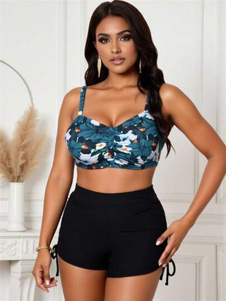 طقم تانكيني حريمي Swim Lushoire 2 قطعة بلوزة ضيقة للسيدات ذوات الحجم الكبير بطبعة، عنق دائري ضيق، ملبس سباحة كاجوال مناسب للإستراحة