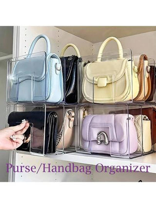 أثاث مكتبي محفظة شفافة من البلاستيك لتنظيم الحقائب 4 أقسام منظم أرفف الحقيبة على قفص عرض الحقيبة