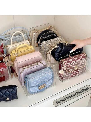 أثاث مكتبي محفظة شفافة من البلاستيك لتنظيم الحقائب 4 أقسام منظم أرفف الحقيبة على قفص عرض الحقيبة