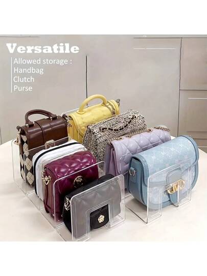 أثاث مكتبي محفظة شفافة من البلاستيك لتنظيم الحقائب 4 أقسام منظم أرفف الحقيبة على قفص عرض الحقيبة