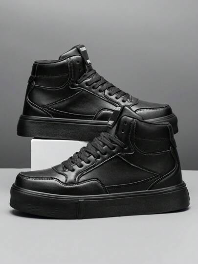 أحذية رياضية كاجوال أنيقة للرجال باللون الأسود ذات تصميم لاصق ولونين، خفيفة الوزن، سهلة الالبس، منصة مريحة، مزينة برباط وخطوط