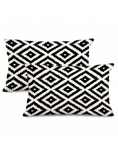 قطعتان غطاء وسادة بنمط هندسي أبيض وأسود ذو طراز قديم، ديكور المنزل ، غطاء وسادة أريكة ، مطبوع على جانب واحد بدون نواة الوسادة (16 بوصة * 16 بوصة ، 18 بوصة * 18 بوصة ، 20 بوصة * 20 بوصة ، 12 بوصة * 20 بوصة)