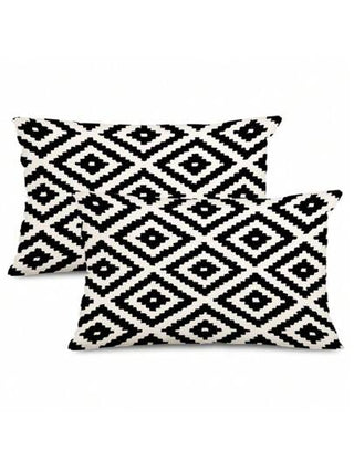 قطعتان غطاء وسادة بنمط هندسي أبيض وأسود ذو طراز قديم، ديكور المنزل ، غطاء وسادة أريكة ، مطبوع على جانب واحد بدون نواة الوسادة (16 بوصة * 16 بوصة ، 18 بوصة * 18 بوصة ، 20 بوصة * 20 بوصة ، 12 بوصة * 20 بوصة)