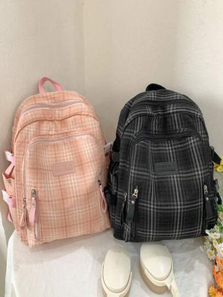 حقيبة ظهر كاجوال نسائية ، تصميم شطرنجي للعلامة التجارية ، طراز بسيط ،سعة واسعة ، خفيفة الوزن ، مناسبة للتنقل اليومي ، حقيبة كتف مزدوجة لطلاب المدارس الثانوية والجامعات