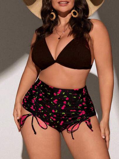 Swim Mod تنورة من البكيني للنساء ذوات الأحجام الكبيرة بطبعة الكرز، مربوطة بسحاب للاستخدام في الشاطئ في فصل الصيف