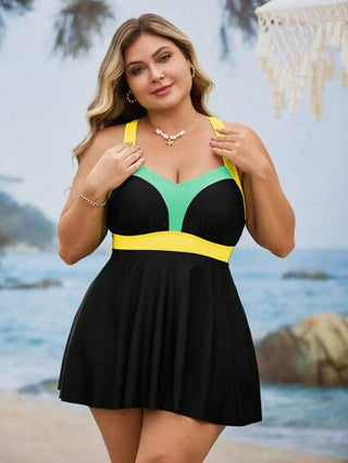 Swim Lushoire مجموعة سباغيتي بيكيني بحجم كبير للنساء قطعتين بلون متباين، خصر تلبيس بحمالات رفيعة، هيكل ألف خط، قميص شارع، لأيام الصيف العفوية والعطلات