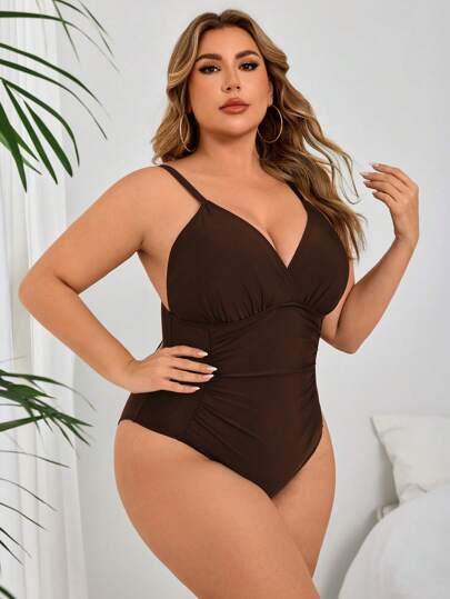 Swim Lushoire بدلة سباحة من قطعة واحدة للمقاسات الكبيرة، باللون الأسود مبرمة الخصر، تصميم بسيط للنساء، مناسب للاستخدام اليومي والإجازات والشاطئ