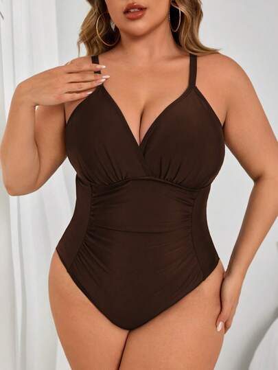 Swim Lushoire بدلة سباحة من قطعة واحدة للمقاسات الكبيرة، باللون الأسود مبرمة الخصر، تصميم بسيط للنساء، مناسب للاستخدام اليومي والإجازات والشاطئ