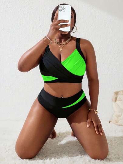 Slaydiva مجموعة بكنيني زائد الحجم وزهري منكمش ، لإجازة الشاطئ