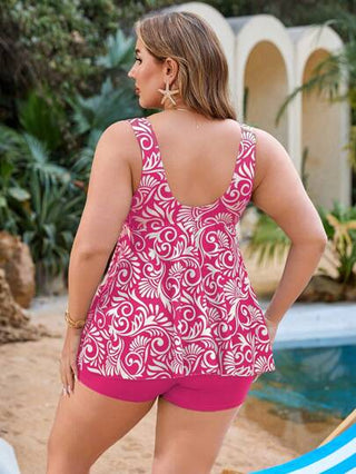 Swim Lushoire حلة سباحة تانكيني مطبوعة بطريقة عشوائية مقاس كبير للنساء، 2 قطعة، سيطرة على البطن بسحّاب أمامي، بسيطة وكاجوال للشاطئ والعطلات