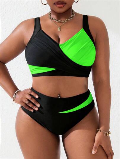 Slaydiva مجموعة بكنيني زائد الحجم وزهري منكمش ، لإجازة الشاطئ