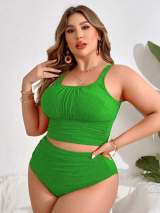 Swim Vcay مجموعة بذلة سباحة من نوع تانكيني بألوان صلبة لحجم إضافي للنساء في فصل الصيف