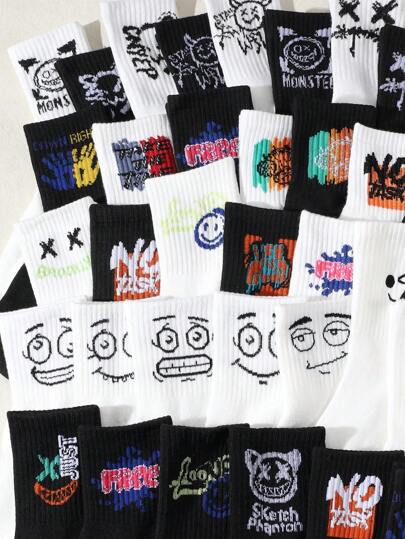 10/20 زوج من الجوارب الرجالية ذات طراز الشارع بطباعة الرسم التجريدي والرسومات الجرافيتية للاستخدام اليومي