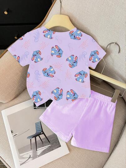 مجموعة قميص كم قصير وشورت للبنات الرضع الكاجوال المريحة، مع طبعات أنيقة للحيوانات والحروف، مثالية للارتداء اليومي والألعاب الخارجية، مناسبة للربيع والصيف