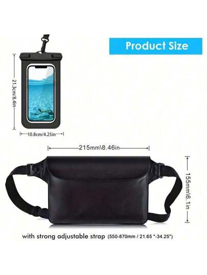 مجموعة 2 قطعة: حقيبة مقاومة للماء + غطاء هاتف، حقيبة جافة مقاومة للماء، مناسبة للتجذيف والشاطئ والسباحة والقوارب والتخييم والحماية للهاتف والكاميرا والنقود والأجهزة والجوازات والمستندات من الماء والرمال والثلج والغبار