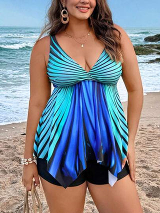 Swim Lushoire مجموعة تانكينيه مطبوعة عشوائية للمرأة مقاسات كبيرة, بدلة سباحة عادية للعطلات