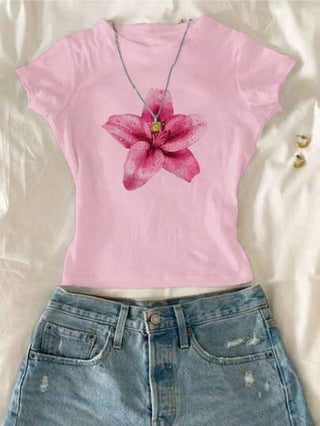 تيشيرتات بناتي قميص T-shirt لفتيات المراهقات بطبعات زهرية وردية عصرية وكاجوال، مناسب للارتداء في الصيف