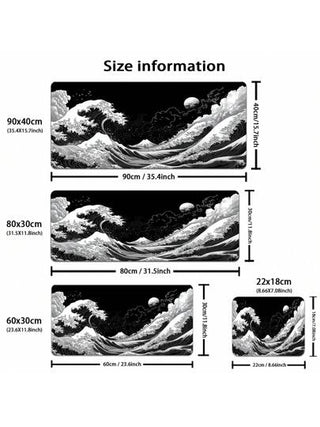 وسادة ماوس كبيرة الحجم للألعاب - قائمة مكتب من المطاط غير الانزلاقية والقابلة للغسل مع تصميم موجة كاناغاوا السوداء والبيضاء الحيوي ، مثالية للاعبين والمحترفين ، وسادة طاولة طويلة وسميكة ، قاعدة لا تنزلق ، أعلى من القماش