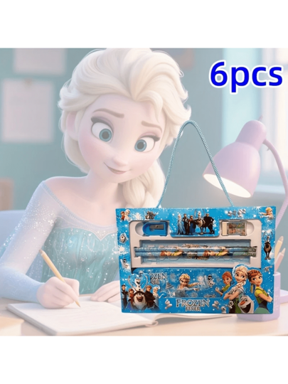 Disney طقم هدية ديزني - أقلام رصاص للرسم وأدوات الرسم لإلسا وآنا، هدية مثالية للأصدقاء، لوازم مدرسية، هدية للمناسبات (مجموعة 6 قطع)
