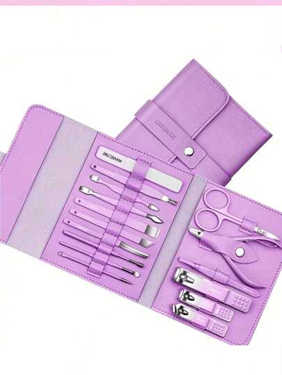 مجموعة مقصات أظافر 16 قطعة، طقم معالجة أظافر من الفولاذ المقاوم للصدأ، أدوات معالجة الأظافر والقدم وللبشرة، مناسبة للمنزل والعمل والسفر الخارجي، هدية، صالون الجمال