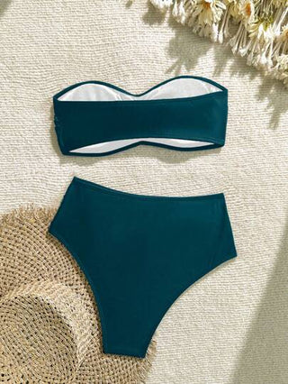 Swim مجموعة بكيني كاجوال للشاطئ للنساء جديد قطعتين, بلوزة شرطية سوداء وسروال قصير, صيفي