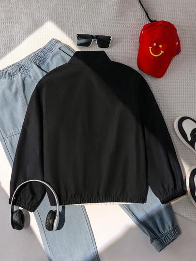 جاكيت كاجوال كم طويل بسوستة من النصف وطباعة حرفية عصرية مع تباين الألوان مناسب للمراهقين