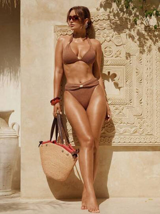 طقم تانكيني حريمي Swim Chiccia 2 قطعة طقم ملابس سباحة كاندي ذات تصميم عنابي للنساء، بطراز منتجع السباحة