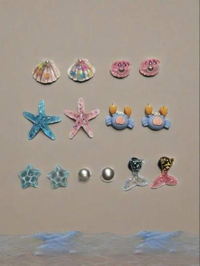 14 قطعة تشارم أحذية بأشكال نجوم البحر والخرز والأصداف من عالم البحار، إكسسوارات صيفية للأحذية البحرية للنساء، تزيين أحذية الشاطئ
