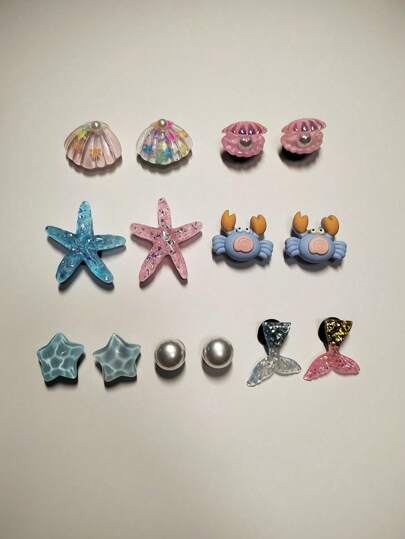 14 قطعة تشارم أحذية بأشكال نجوم البحر والخرز والأصداف من عالم البحار، إكسسوارات صيفية للأحذية البحرية للنساء، تزيين أحذية الشاطئ