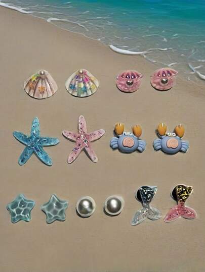 14 قطعة تشارم أحذية بأشكال نجوم البحر والخرز والأصداف من عالم البحار، إكسسوارات صيفية للأحذية البحرية للنساء، تزيين أحذية الشاطئ