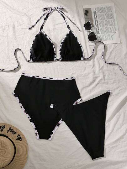 Swim Vcay طقم بيكيني للمرأة من 3 قطع المقاس الكبير، بتصميم لافت باللون الأحادي، مع ربطة أمامية وتشكيلة متنوعة من الأسفل، متعدد الاستخدام للشاطئ والعطلات الصيفية