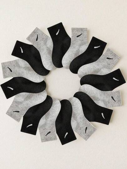 10 أزواج/مجموعات من جوارب الأطفال العشوائية المخلوطة بالأسود والرمادي ، جوارب رمادية متوسطة الطول مناسبة للأطفال ، بتصميم مربعات مناسبة للارتداء اليومي العادي