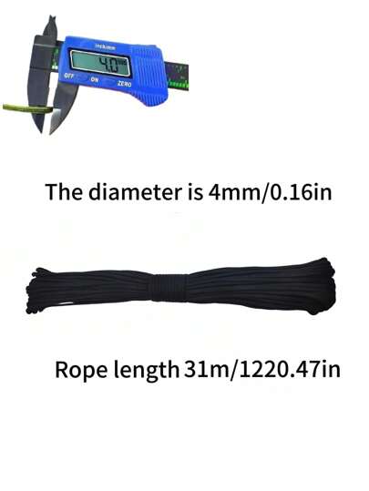 حبل مظلة متعدد الاستخدامات للخارج 31 متر، أداة بقاء أساسية لمغامرات التنزه والتخييم في الهواء الطلق، يمكن استخدامه كحبل غسيل أو حبل نسج DIY