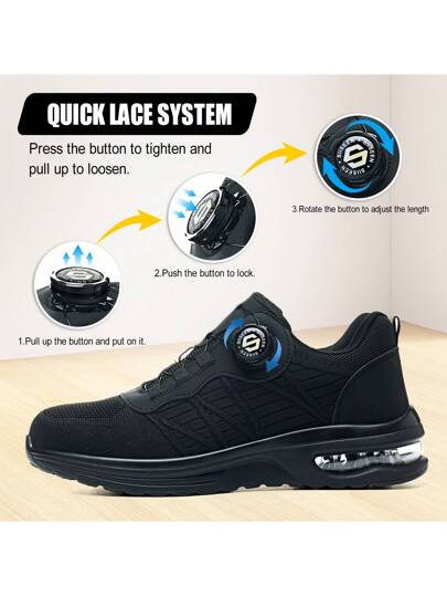 أحذية أمان جديدة لرجال ونساء تحتوي على أطراف معدنية للأصابع، مضادة للتهشيم والاختراق، خفيفة الوزن وعصرية باللون الأسود